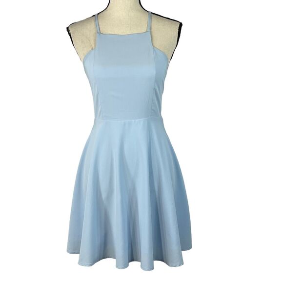 Lulus Small Skater Dress Call to Charms Racerback Apron Neckline Sleeveless Blue - Picture 1 of 8